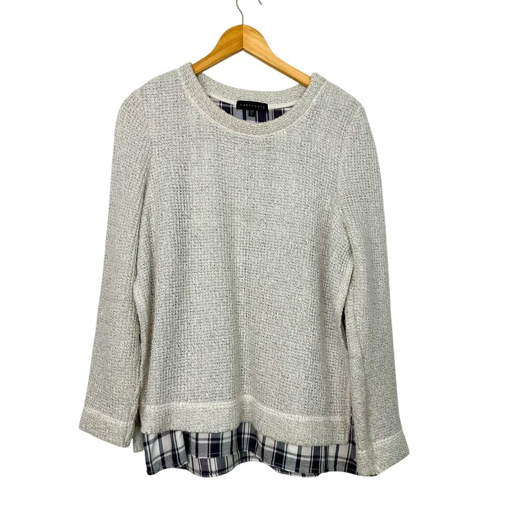 Sanctuary Light Grey Round Neck Oversized Sweater with Plaid Lining